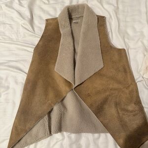 Women's Tan and Cream Shearling Vest